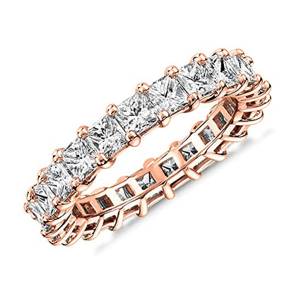 PAVOI 14K Gold Plated Rings with Cubic Zirconia Love and Stackable 3mm Princess Cut Rings for Women - color: Rose Gold