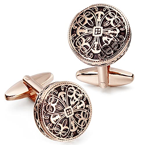 HAWSON Cufflinks and Studs for Men-Fashion Men Vintage Enamel Carbon Fiber Tuxedo Shirt Cufflinks and Studs Set for Regular Wedding Business Accessories - color: Rose Gold Hollow Flowers Cufflinks