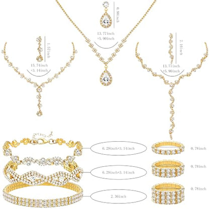 NEWITIN 15 Pieces Gold Jewelry Set for Women Wedding Costume Accessories | Hypoallergenic, Cubic Zirconia, CZ Necklaces Earrings Bracelets Ring, Crystal Jewelry for Wedding Bride Bridesmaid Party Prom - color: Beauty