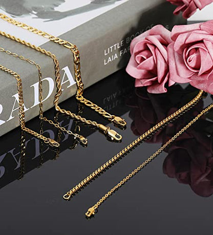 Honsny 6PCS Stainless Steel Bracelets for Women Men,14K Gold Plated Cuban Link Paperclip Chain Bracelet Dainty 6.3/7/7.8/9.5 Inch Stainless Steel Bracelet Set Fashion Jewelry - color: Gold, size: 7 Inches