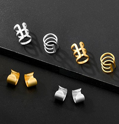 4-10 Pairs Stainless Steel Ear Cuff Helix Cartilage Clip On Wrap Earrings Fake Nose Ring Non-Piercing Adjustable - color: B3:4 Pairs, Silver&Gold Tone