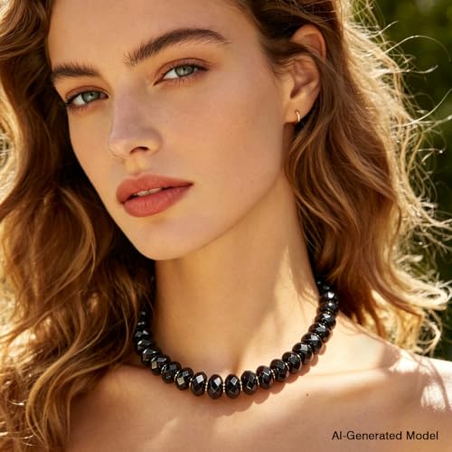 Colorful Chunky Acrylic Beaded Choker Necklaces for Women | Multicolor Faceted Beads, Sturdy Metal Chain, Adjustable Detachable, Lightweight, Summer Boho, Sparkly Statement Jewelry Gift - color: Black