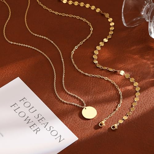 Gold Necklace for Women 14K Gold Plated Layered Necklaces Dainty Pendant Necklace Cute Stack Necklaces Set Fashion Jewelry Gift for Her - style: circle1-gd