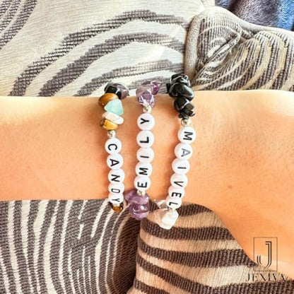 Customized Name Bracelet for Couples, Family, Friends, Personalized Bracelet with Names, Crystal Beads and elastic stretch - style: Chip Stones