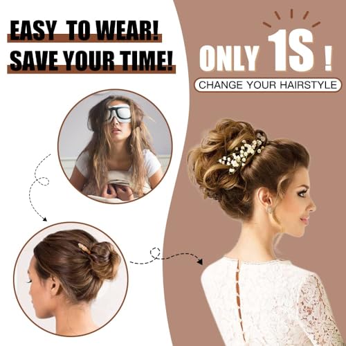HMD Tousled Updo Messy Bun Hair Piece for Women Synthetic Hair Extension | Messy Bun Hair Piece with Elastic Scrunchie Synthetic Tousled Updos Ponytail Hairstyles for Daily Wear - color: Dark Brown with Light Auburn Mixed#(4-30)