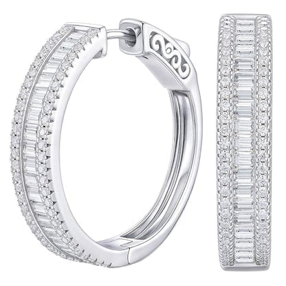 D-Color VVS1 Moissanite Hoop Earrings for Women 925 Sterling Silver Earrings Emerald Cut Pave - style: 925 Sterling Silver-Emerald Moissanite 1