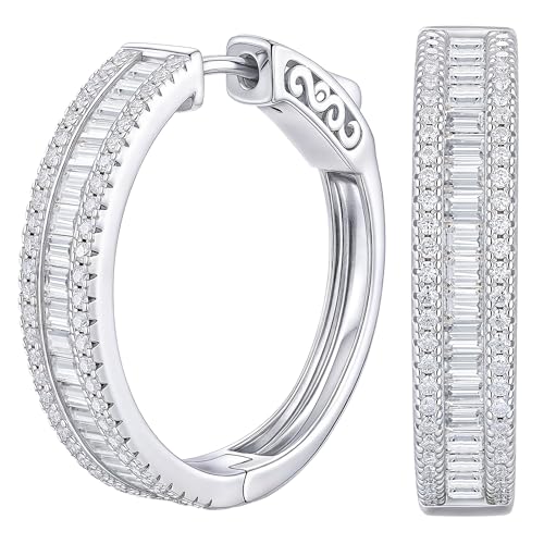 D-Color VVS1 Moissanite Hoop Earrings for Women 925 Sterling Silver Earrings Emerald Cut Pave - style: 925 Sterling Silver-Emerald Moissanite 1