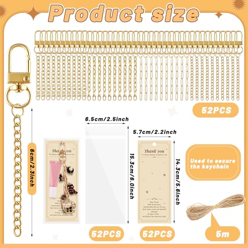 Wurosi 52 Set Lip Gloss Keychain Making Kit with Gift Packaging Supplies | Included 4 Styles 0.47*3.9in Extender Chains,Swivel Snap and Packaging Supplies, for DIY Lip Gloss Keychains, Bag Charms - color: 52 Set Gold Keychain Kit