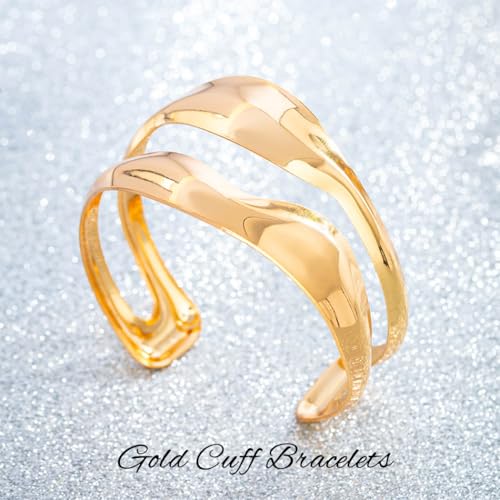 Gold Cuff Bracelets for Women Wide Open Cuff Bracelet Hollow Geometric Cuff Bracelet Chunky Open Bangle for Party