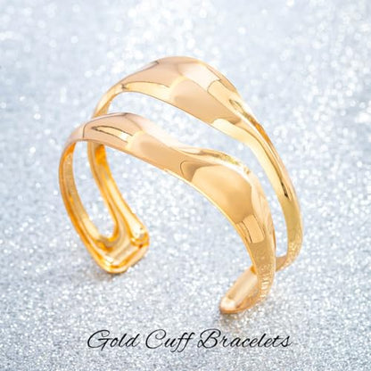 Gold Cuff Bracelets for Women Wide Open Cuff Bracelet Hollow Geometric Cuff Bracelet Chunky Open Bangle for Party