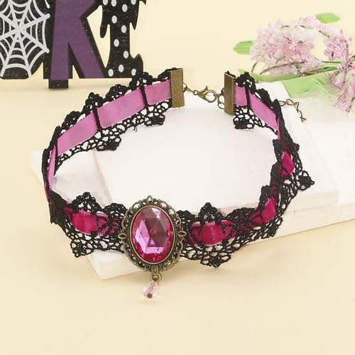 CSIYANJRY99 Gothic Choker Necklace for Women Halloween Red Crystal Vampire Choker Steampunk Lace Choker Witch Costume Accessories - style: Punk