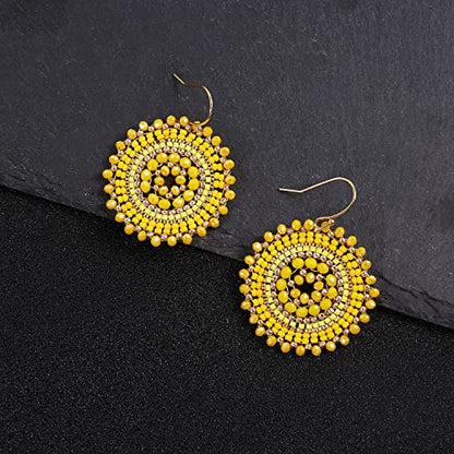 Colorful Summer Beaded Earrings For Women Crystals Glass Bead Dangle Drop Bohemia Earrings Statement Earrings For Women - color: Yellow