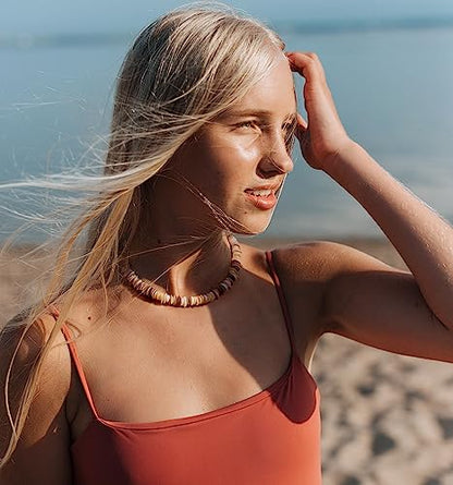 Aobei Pearl Gemstone Beaded Choker Necklace for Women Boho Turquoise/Cultured Freshwater Pearls/Garnet/Amazonite Jewelry - color: L Brown Shell Beads
