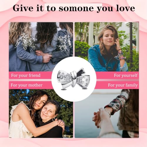 925 Sterling Silver Charms Pendants Mom Heart Dog koi fish Sea Turtle Football Charms for bracelet Pendants Beads Mom Sister Wife Family, Friends, Birthday gifts - style: Bow Charm-Silvr