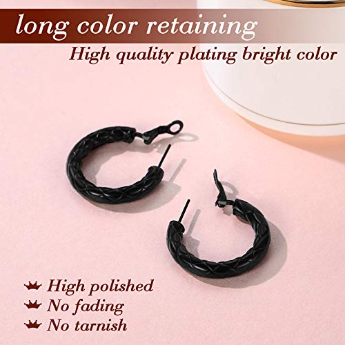FindChic Chunky Hoop Earrings for Women, Silver/Black/14K Gold Plated Crossover Patterned Hollow Tube Rounded Loop Earrings, 30mm/40mm/60mm/80mm Hoops with Custom Name Options and Gift Box - color: a.Black, size: 30MM