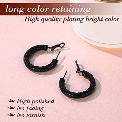 FindChic Chunky Hoop Earrings for Women, Silver/Black/14K Gold Plated Crossover Patterned Hollow Tube Rounded Loop Earrings, 30mm/40mm/60mm/80mm Hoops with Custom Name Options and Gift Box - color: a.Black, size: 30MM