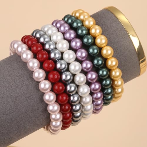 Pearl Necklaces for Women,8mm Pearl Necklace and Earring Bracelet Jewelry Set for Women Men Wedding Birthday Valentine Christmas Day Gifts - color: Pink