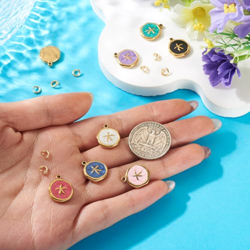 8Pcs Colorful Starfish Enamel Charms Ocean Animal Starfish Charms Stainless Steel Pendant with Jump Rings Golden for DIY Jewelry Making Necklace Bracelet Keychain - color: Starfish