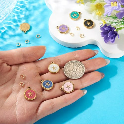 8Pcs Colorful Starfish Enamel Charms Ocean Animal Starfish Charms Stainless Steel Pendant with Jump Rings Golden for DIY Jewelry Making Necklace Bracelet Keychain - color: Starfish