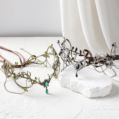 MOSTORY Woodland Elf Crown for Women - Medieval Elf Headpiece with Tassel for Renaissance Renfaire Fae Cosplay Viking Outfit - color: Bronze-green