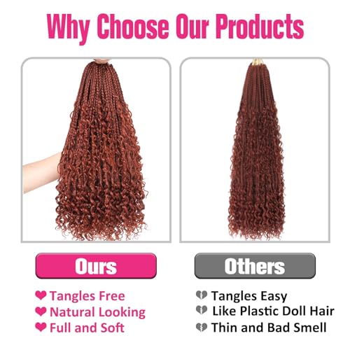 Unionbeauty 18 Inch Ginger Boho Box Braids Crochet Hair Goddess Box Braids Crochet Hair 8 Packs Bohemian Box Braids Crochet Hair for Black Woman Curly Braids Synthetic Braiding Hair Extension 350# - color: 350#, size: 18 Inch (Pack of 8)