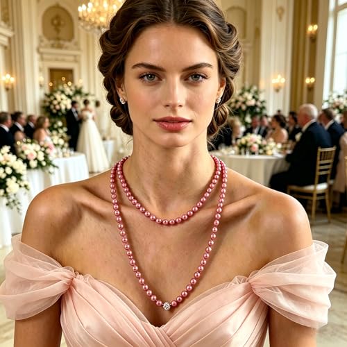 Long Pearl Necklace for Women Dainty Zircon Bead Pearl Necklace Layered Faux Pearls Necklaces Long Wedding Long Pearl Necklace Delicate Jewelry for Brides - color: Style-G red