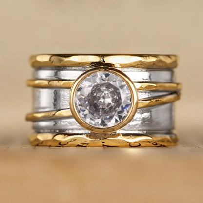Trendy Two Tone Zirconia Multilayer Band Ring for Women Statement Jewelry
