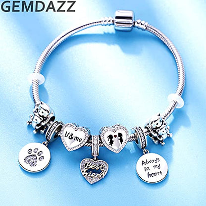 GEMDAZZ 925 Sterling Silver Valentines Day Charms Heart Charms, I Love You to The Moon and Back Pendant, Cupid Arrow and 4 Leaf Clover Beads fit European Bracelets, Gift for Lover/Wife/Girls - color: Boy and Girl Heart Charm