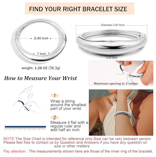 Elegance 11 designs Gold Plated Cuff Bangle Bracelets For Women Trendy Hinged Cuff Open Wide Chunky Gold Bracelet Minimalist Bangle Jewelry Gift - color: Silver Round