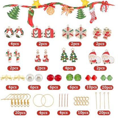 SUNNYCLUE 1 Box 10 Sets Christmas Earring Making Kit Gold Drop Dangle Earrings Christams Charm Enamel Snowflake Christmas Charms Glass Beads for Jewelry Making Kits Adult Women DIY Crafts Supplies - color: 1.2-diy-10 Pairs Christmas Enamel Earrings