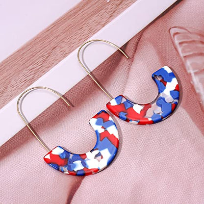 Acrylic Earrings Statement Tortoise Hoop Earrings Resin Wire Drop Dangle Earrings Fashion Jewelry For Women - color: Red White and Blue