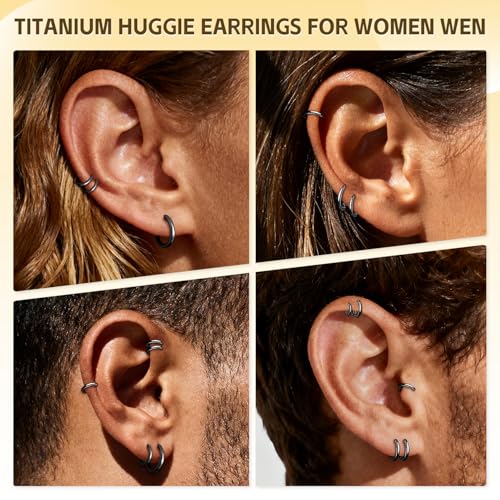 AOEDEJ G23 Titanium Black/Steel Gray/Gold Hoop Earrings 18G Small Huggie Hoop Earrings 8mm/10mm/12mm Cartilage for Sensitive Ears for Multiple Piercing Cartilage Hoop Earring Stack Jewelry - style: Circle-BK-12mm