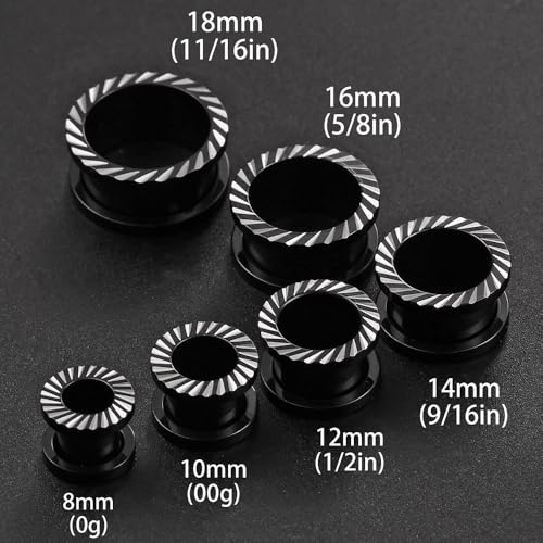 ARTFAN Black Silver Ear Gauges, 4PCS Stainless Steel Screw Plugs Tunnels Gauges for Stretched Ears, Ear Gauges Stretcher for Women Men, Hypoallergenic Body Piercing Jewelry - size: 00g (10mm)