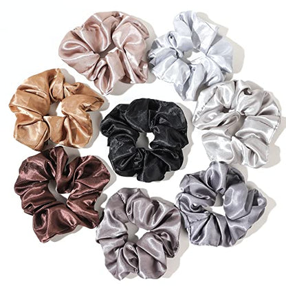 Satin Silk Scrunchies: Big Hair Ties for Women, Girls' Ponytail Holders for Thick, Curly Hair - Cute Pony Tails - color: Bown Gray