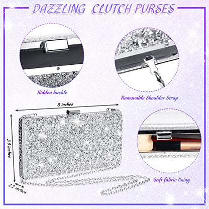Mixweer 4 Pieces Clutch Purses Bag for Women Evening Rhinestone Jewelry Set Bling Necklace Earrings Bracelets Set for Wedding - style: Elegant Style
