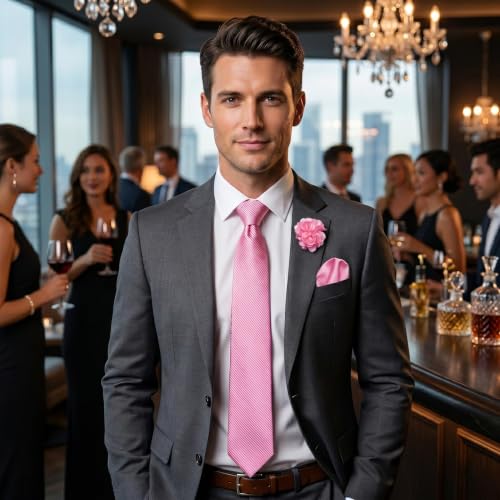 joy alice 30 Colors Solid Ties for Man Pure Color Men's Tie Set with Lapel Pin Pocket Square Tie Clip - color: Dusty Rose