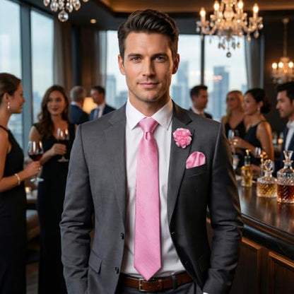 joy alice 30 Colors Solid Ties for Man Pure Color Men's Tie Set with Lapel Pin Pocket Square Tie Clip - color: Dusty Rose