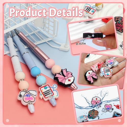 12pcs Nurse Silicone Focal Beads for Pens | Focal Beads for Keychain Making,Pens,Bracelet,Necklace Crafts,Bulk Silicone Beads for DIY（Nurse） - color: Nurse