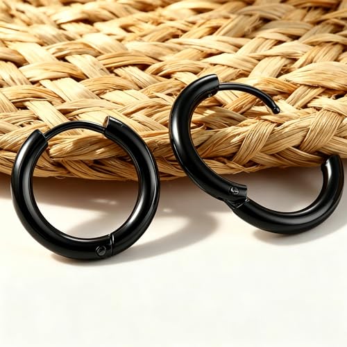 4 Pairs Small Gold Silver Huggie Hoop Earrings for Women Surgical Steel Set | 14K Gold Plated 316L Stainless Steel, 6/8/10/12 mm, Hypoallergenic, Lightweight, Mini Jewelry - color: Black/4 Pairs