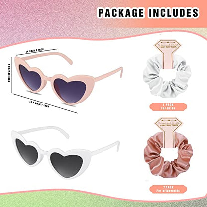 Satin Bridesmaid Scrunchies Bachelorette Hair Ties Set of 6 sunglasses Bridal Shower No Damage Hairties ideas Gift for Wedding Party Favors Bridesmaid Proposal Gifts (8sets White & Black) - color: 8sets White&Black