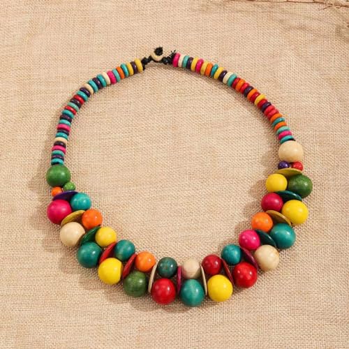 COLORFUL BLING Ethnic Large Chunky Wooden Beaded Necklaces Boho African Statement Necklace Handmade Tribal Collar Choker Bib Jewelry - color: joint mix