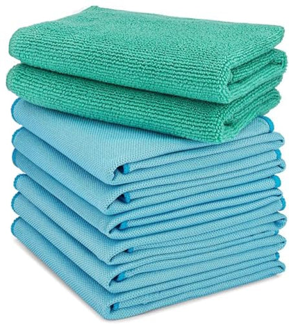 Longmann Microfiber Glass Cleaning Cloths | Streak Free Windows & Mirrors | Lint Free Towels | Car Windows Wipes | Polishing Rags | Machine Wash- 8 Pack (Green 2 Pack, Blue 6 Pack) - color: Green 2 Pack, Blue 6 Pack