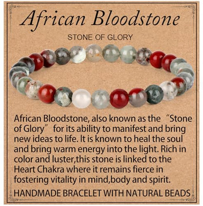 LPBeads Handmade Natural Gemstone Stretch Elastic Bracelet Healing Crystal Round Stone Beads Jewelry Gifts for Women Men - color: African Bloodstone, size: 6mm