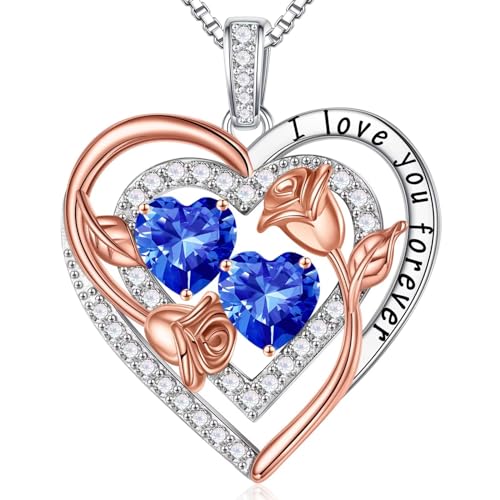 Iefil Birthstone Necklace for Women - Sterling Silver Birthstone Necklace, Anniversary Birthday Gifts for Wife Girlfriend Mom - color: 09-09-Sept-Sept Birthstone