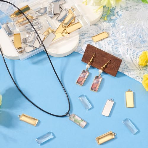 Craftdady Stainless Steel Pendant Cabochon Settings Heart Square Teardrop Flat Round Oval Rectangle Blank Bezel Trays Base Pendant with Glass Cabochons for DIY Earrings Necklace Jewelry - color: Golden & Stainless Steel Color Rectangle