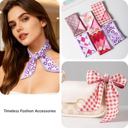 ZXZH 6 Pack Fashion Scarves for Women, Versatile Boho Head Scarf | Satin Scarf for Hair, Neck, Wrist, and Purse Accessories - color: Romantic Pink & Purple