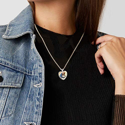 Custom4U Personalized Photo Necklace - Custom Heart/Oval/Round Charm Necklaces with Picture + Chain Adjustable - Stainless Steel/Acrylic Pendant Memorial Jewelry Christmas Gifts for Women - color: B-Silver Color