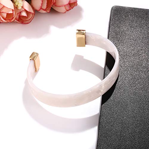 Open Cuff Bracelet Statement Acrylic Resin Lucite Cuff Bracelet Minimalist Tortoise Shell Bangles Bracelet Adjustable Lightweight Bangle - color: White