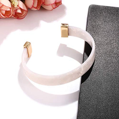 Open Cuff Bracelet Statement Acrylic Resin Lucite Cuff Bracelet Minimalist Tortoise Shell Bangles Bracelet Adjustable Lightweight Bangle - color: White