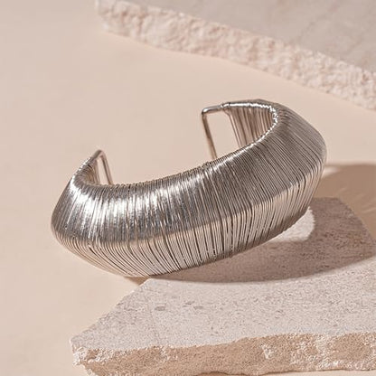 Chunky Cuff Bracelets for Women Wide Gold/Silver Cuffs Bangle Hollow Out Adjustable Bracelets Punk Vintage Jewelry - style: U-Silver A